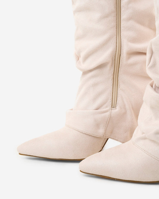SÉVIGNÉ Slouchy Suede Knee High Boots - Creamy