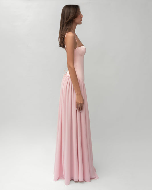 AMELIA Drop Waist Chiffon Maxi Dress - Pink