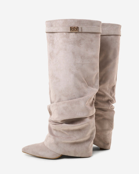 SÉVIGNÉ Slouchy Suede Knee High Boots - Taupe