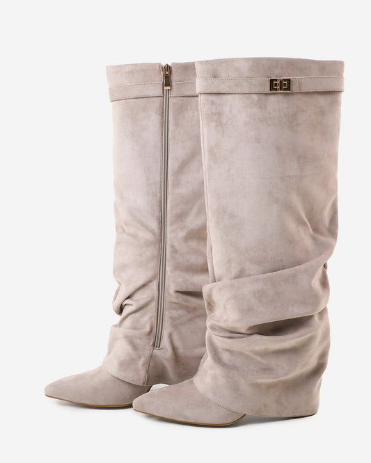 SÉVIGNÉ Slouchy Suede Knee High Boots - Taupe
