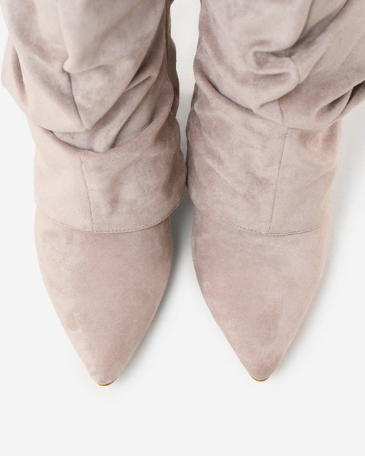 SÉVIGNÉ Slouchy Suede Knee High Boots - Taupe