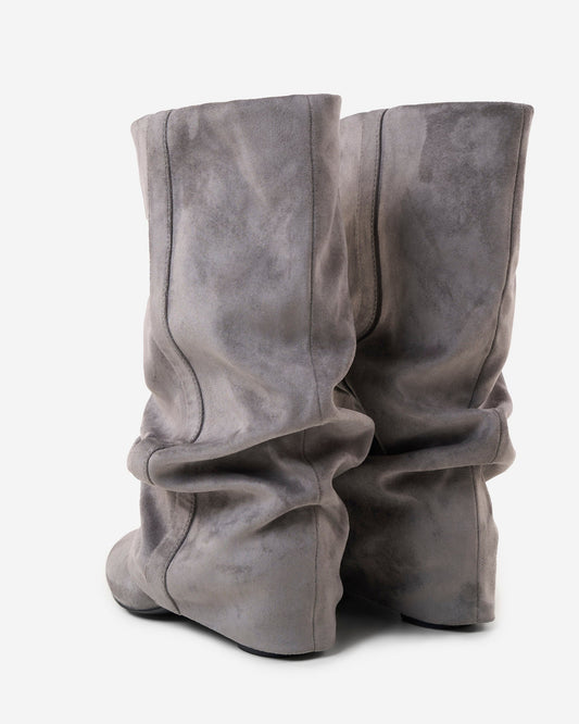 CAPUCINE Slouchy Suede Mid-Calf Boots - Grey