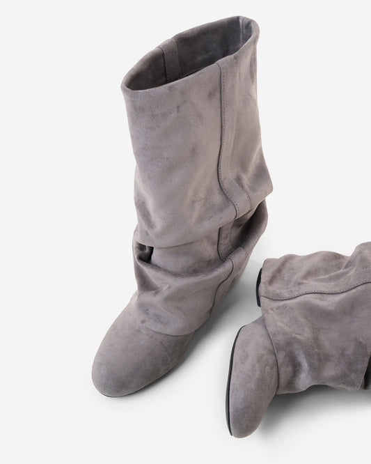 CAPUCINE Slouchy Suede Mid-Calf Boots - Grey