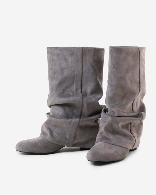 CAPUCINE Slouchy Suede Mid-Calf Boots - Grey