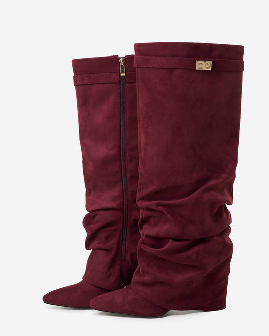 SÉVIGNÉ Slouchy Suede Knee High Boots - Burgundy