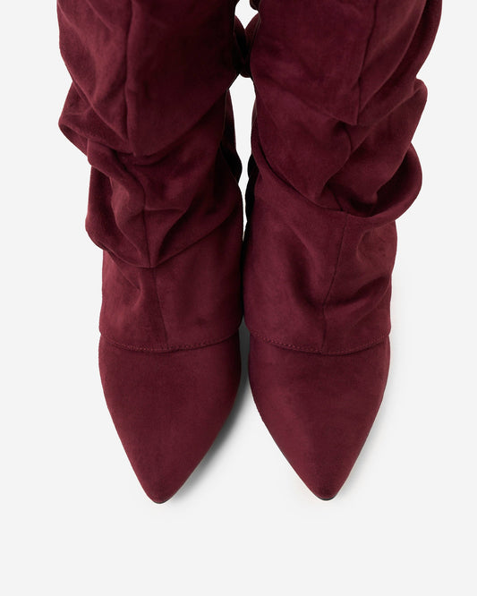 SÉVIGNÉ Slouchy Suede Knee High Boots - Burgundy