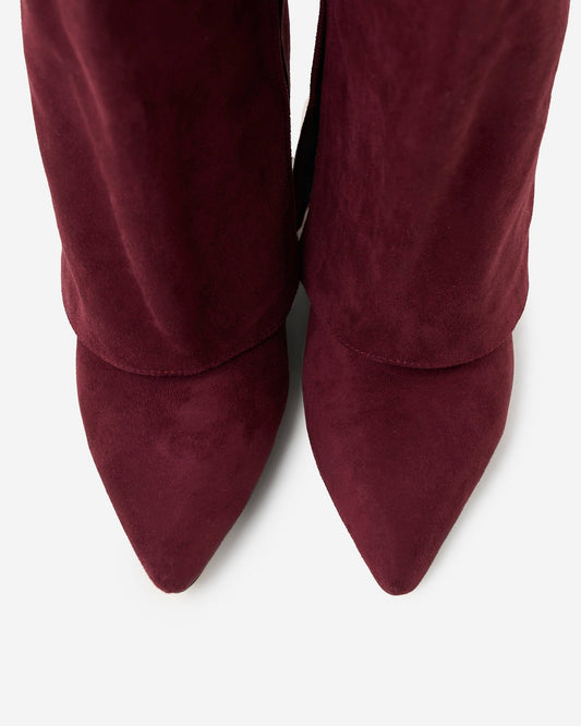 VALMONT Suede Fold-Over Knee High Boots - Burgundy