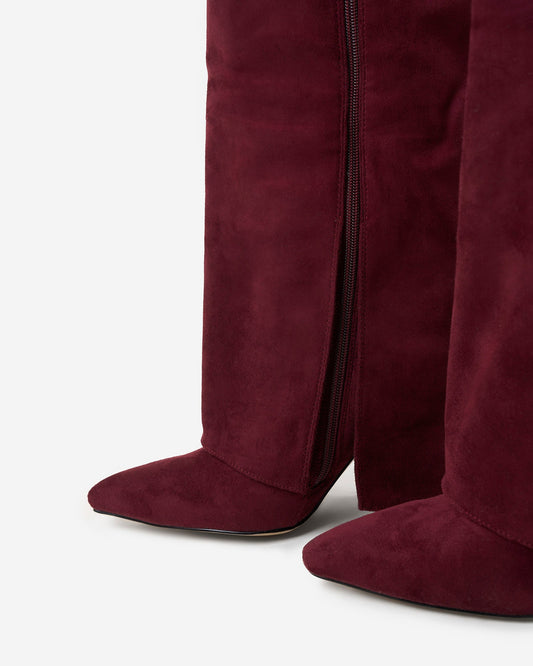 VALMONT Suede Fold-Over Knee High Boots - Burgundy
