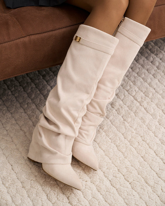 SÉVIGNÉ Slouchy Suede Knee High Boots - Creamy