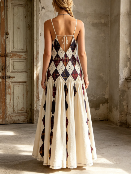 ISADORA Argyle Patchwork Drop-Waist Maxi Dress - Multi