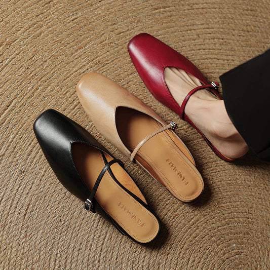LORÉVA Leather Mary Jane Mules Square Toe