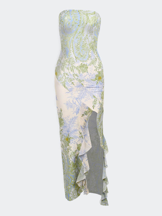 Floral Print Thigh Slit Maxi Dress, Summer Resort Beach Dress
