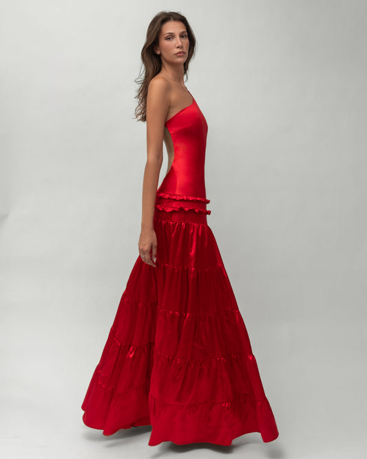 ATHENA One-Shoulder Evening Maxi Dress - Red