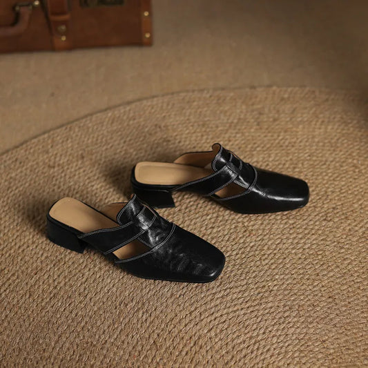 LORÉVA Square Toe Leather Mules