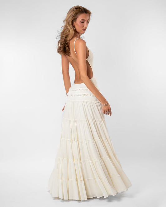 ISADORA Flowy Tiered Maxi Dress - White