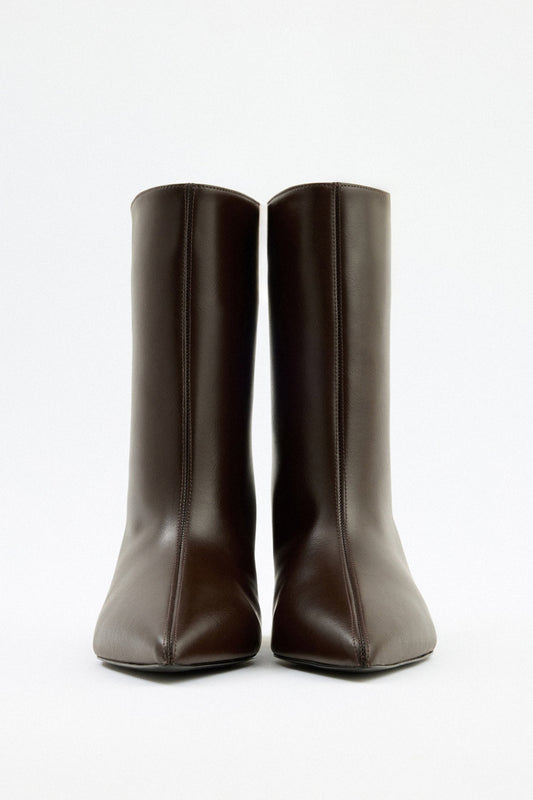 CHANTILLY Pointed Toe Leather Ankle Boots - Dark Brown