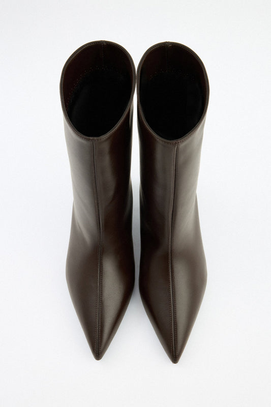 CHANTILLY Pointed Toe Leather Ankle Boots - Dark Brown