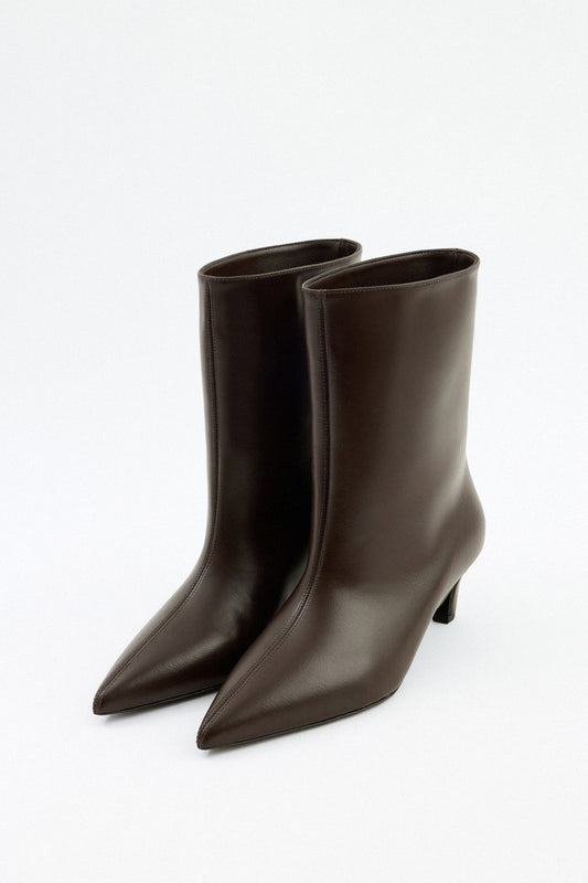 CHANTILLY Pointed Toe Leather Ankle Boots - Dark Brown