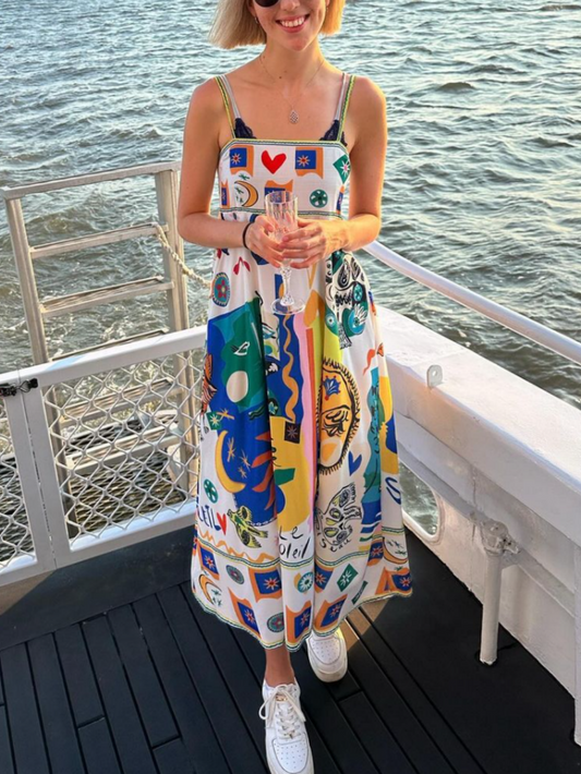 Printed Sleeveless Vacay Midi Dress, Summer Resort Beach Dress
