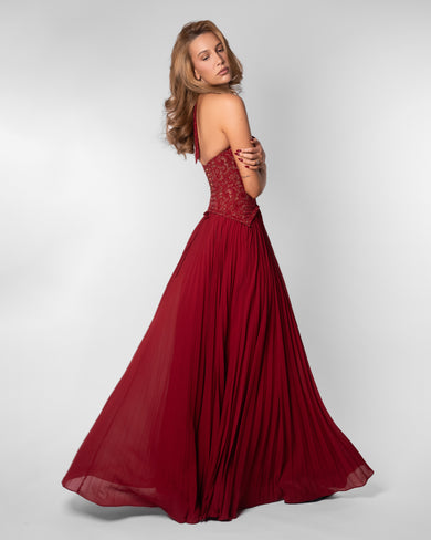 ATHENA One-Shoulder Evening Maxi Dress - Red