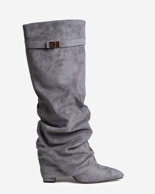 SÉVIGNÉ Slouchy Suede Knee High Boots - Grey