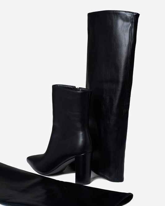 BEAUFORT Leather Fold-Over Knee High Boots - Black