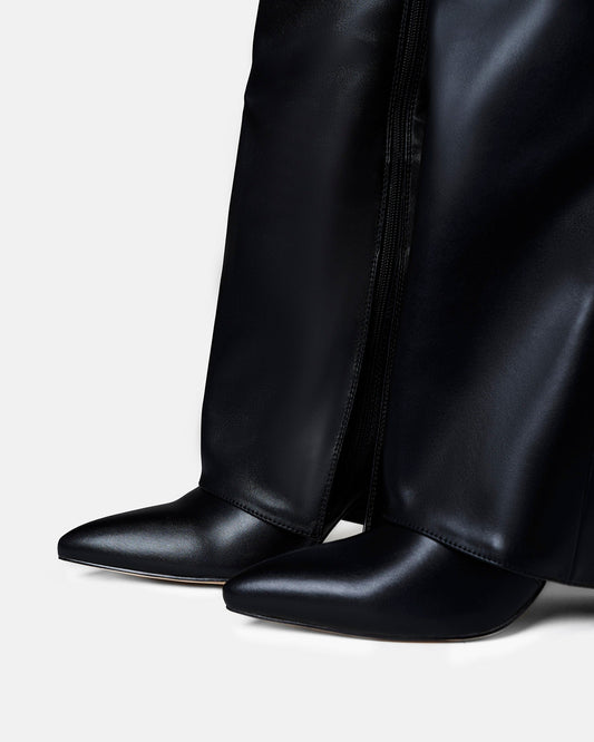 BEAUFORT Leather Fold-Over Knee High Boots - Black
