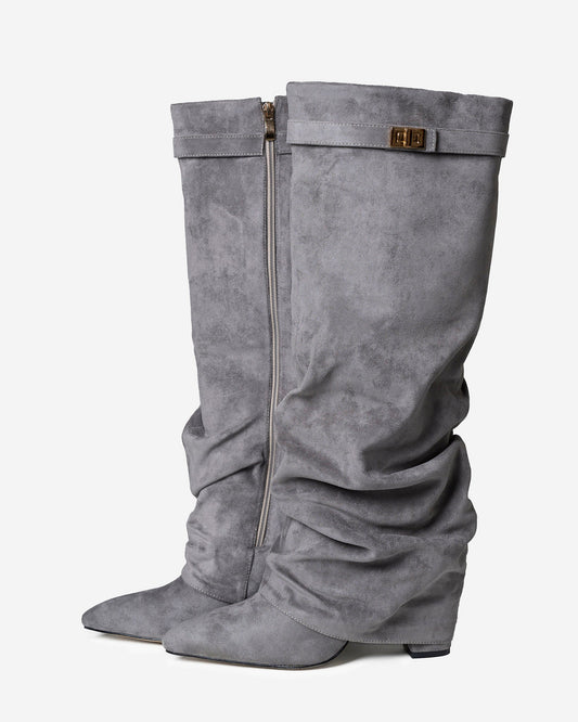 SÉVIGNÉ Slouchy Suede Knee High Boots - Grey