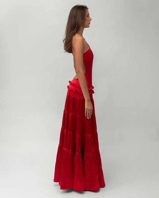 ATHENA One-Shoulder Evening Maxi Dress - Red
