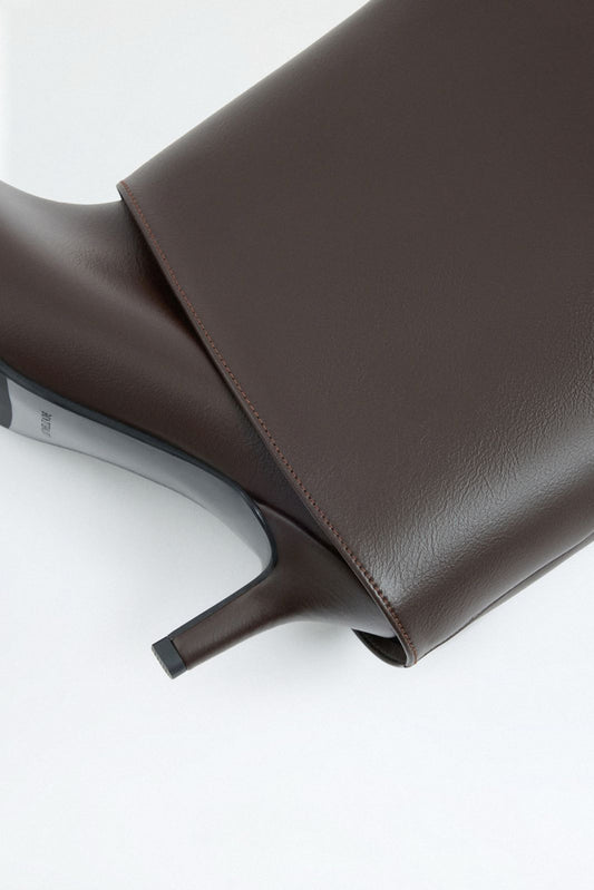 SANCERRE Pointed Toe Leather Knee High Boots - Dark Brown