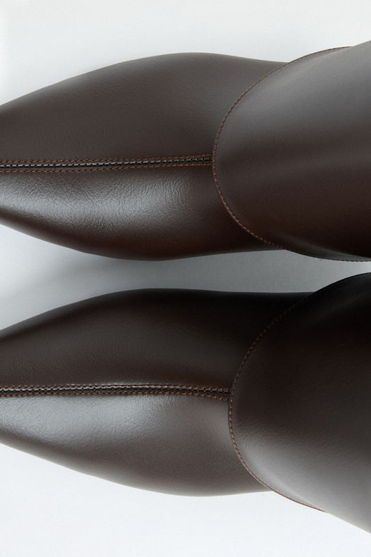 SANCERRE Pointed Toe Leather Knee High Boots - Dark Brown