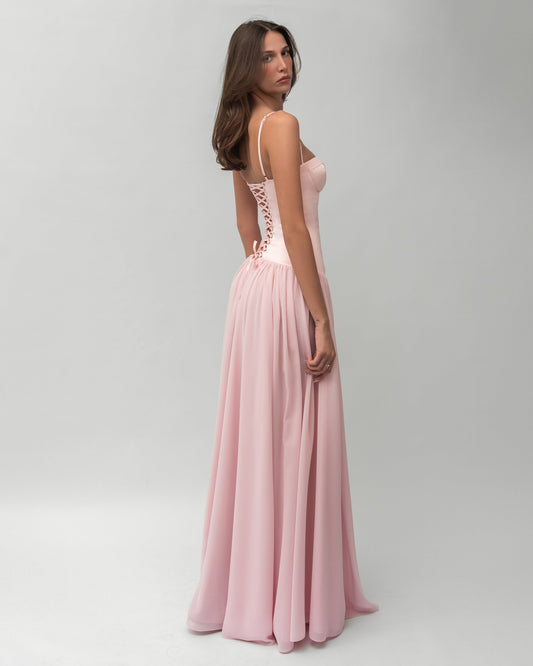 AMELIA Drop Waist Chiffon Maxi Dress - Pink
