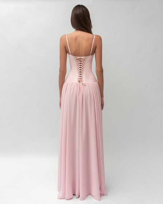 AMELIA Drop Waist Chiffon Maxi Dress - Pink