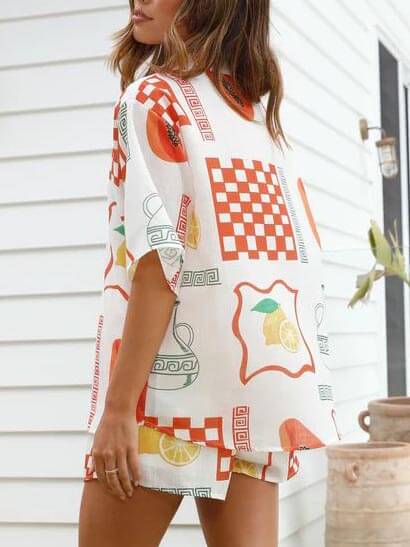 EMIRA Ethnic Print Loose Shirt Short Set