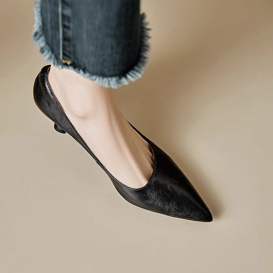 LORÉVA Genuine Leather Pointed-Toe Kitten Heels