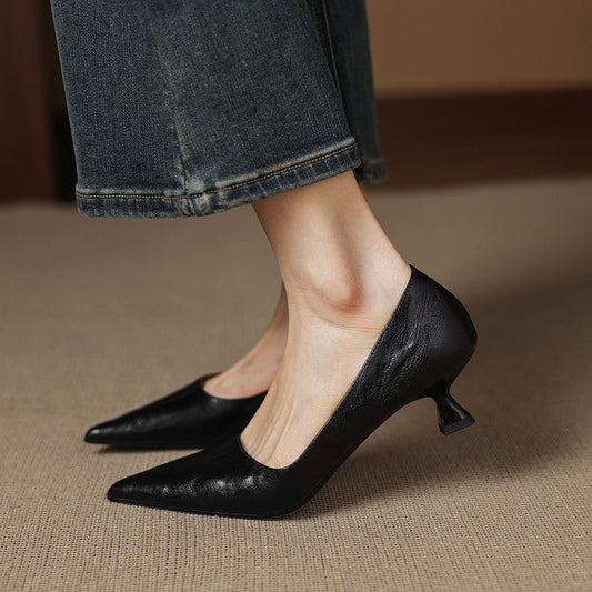 LORÉVA Genuine Leather Pointed-Toe Kitten Heels