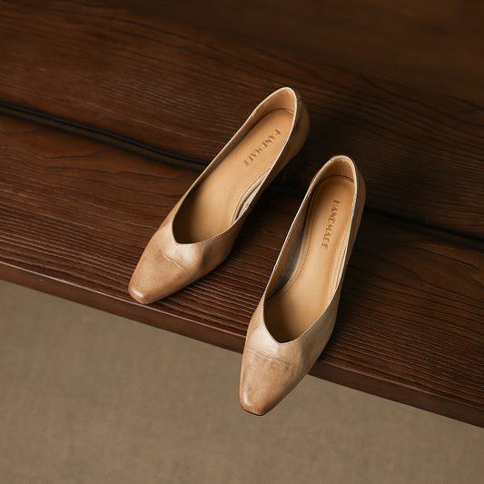 LORÉVA Genuine Leather Block Heel Pumps