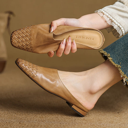 LORÉVA Woven Leather Square Toe Mules