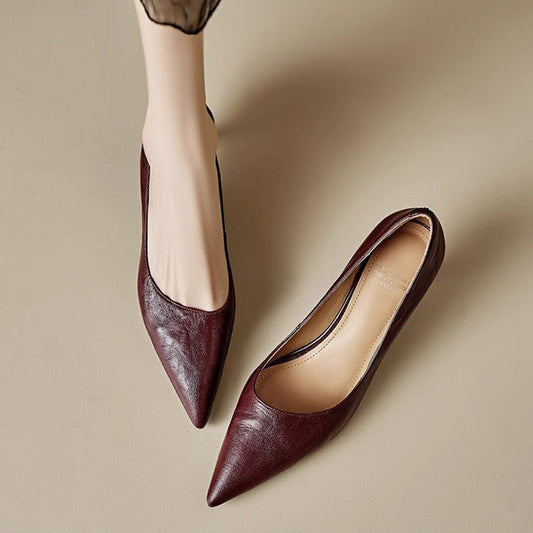 LORÉVA Genuine Leather Pointed-Toe Kitten Heels