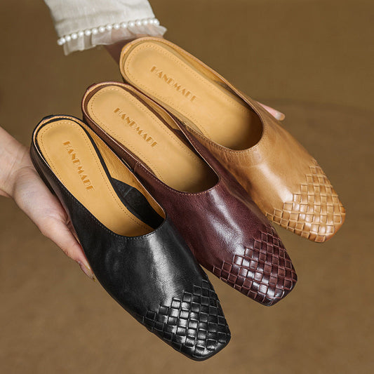LORÉVA Woven Leather Square Toe Mules