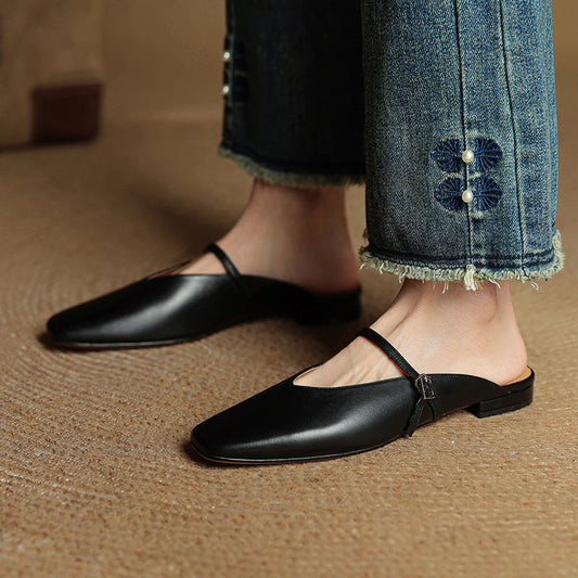 LORÉVA Leather Mary Jane Mules Square Toe