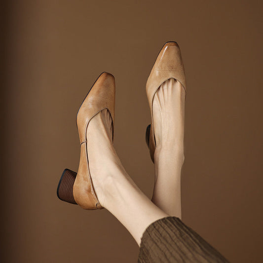 LORÉVA Genuine Leather Block Heel Pumps