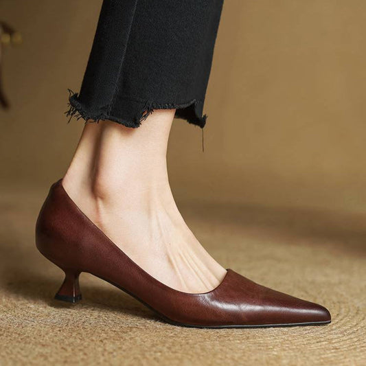 LORÉVA Leather Kitten Heel Pointed Toe Pumps