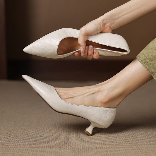LORÉVA Genuine Leather Pointed-Toe Kitten Heels