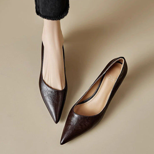 LORÉVA Genuine Leather Pointed-Toe Kitten Heels