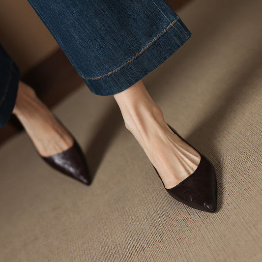 LORÉVA Genuine Leather Pointed-Toe Kitten Heels