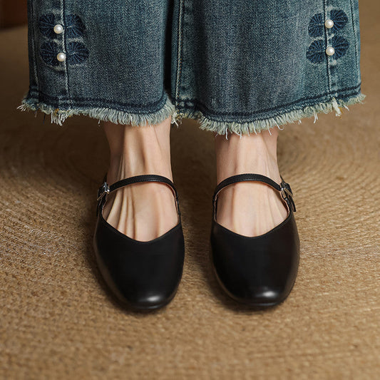 LORÉVA Almond Toe Leather Mary Jane Mules