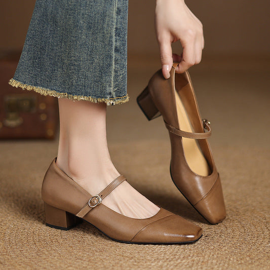 LORÉVA Leather Wrap Mary Jane Block Heel Pumps