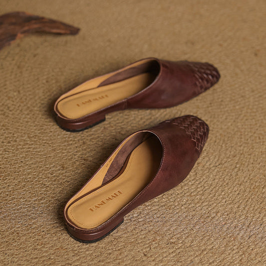 LORÉVA Woven Leather Square Toe Mules