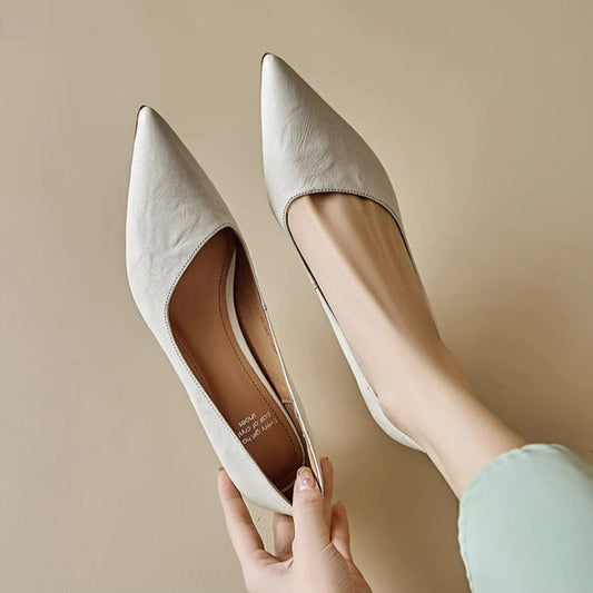 LORÉVA Genuine Leather Pointed-Toe Kitten Heels